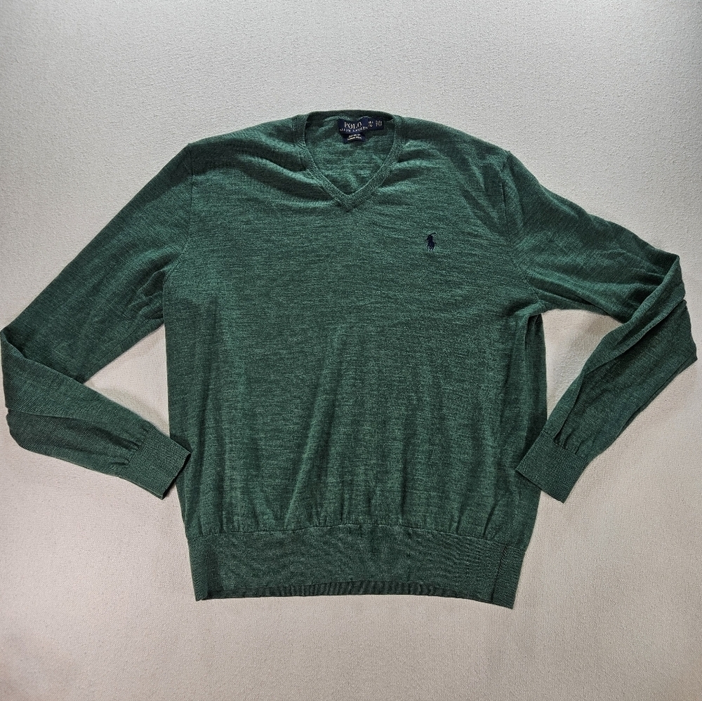 Polo Ralph Lauren Merino Wool Sweater XL Green V Neck